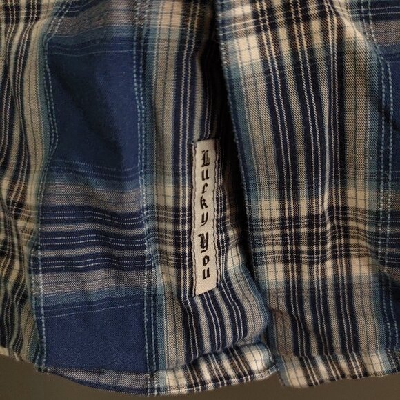 Lucky Brand Men's Large Short Sleeve Button Up Shirt Plaid Blue Gray White - Picture 2 of 8